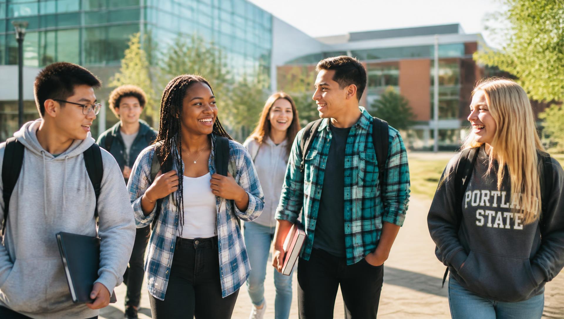 Students walking together on a college campus